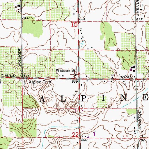 Topographic Map of Wheeler School, MI