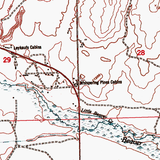 Topographic Map of Whispering Pines Cabins, MI
