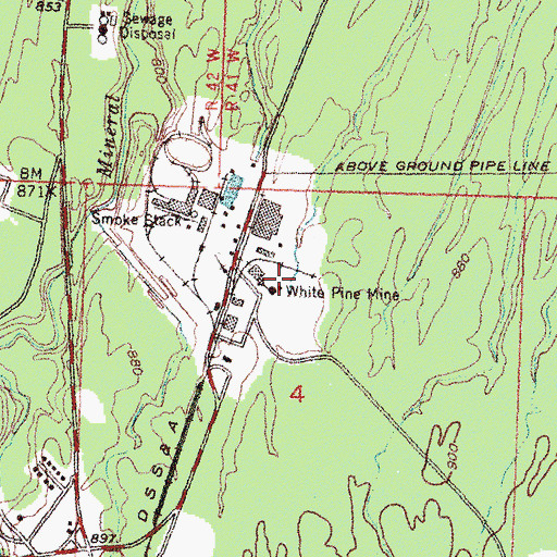 Topographic Map of White Pine Mine, MI