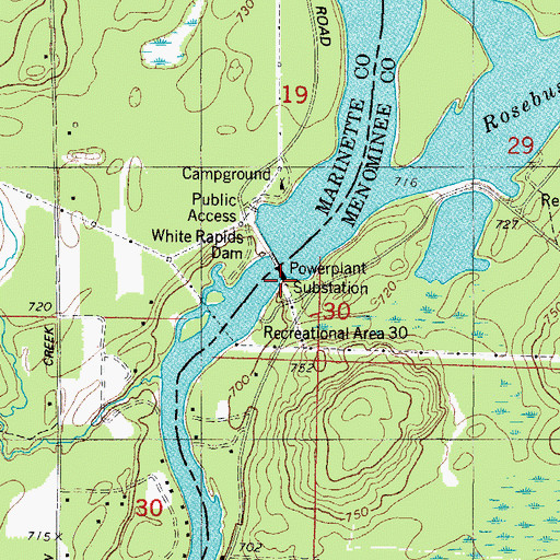 Topographic Map of White Rapids Dam, MI