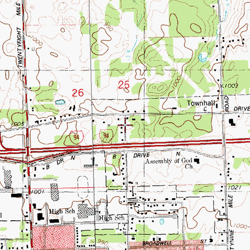 Topographic Map of White School, MI
