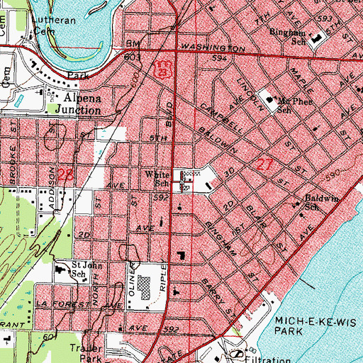 Topographic Map of White School, MI