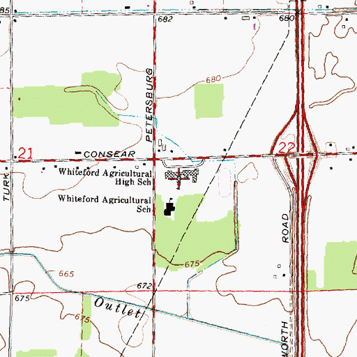Topographic Map of Whiteford Agricultural High School, MI