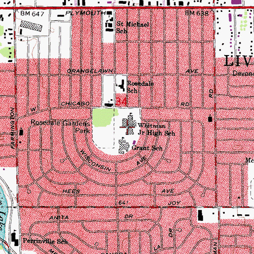 Topographic Map of Whitman Junior High School, MI