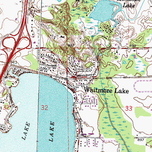 Topographic Map of Whitmore Lake, MI
