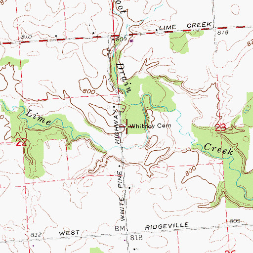 Topographic Map of Whitney Cemetery, MI
