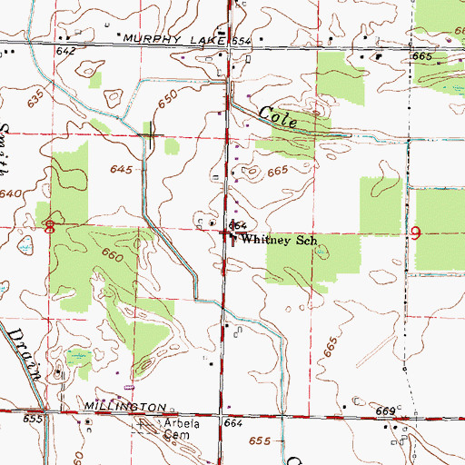 Topographic Map of Whitney School, MI