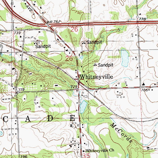 Topographic Map of Whitneyville, MI