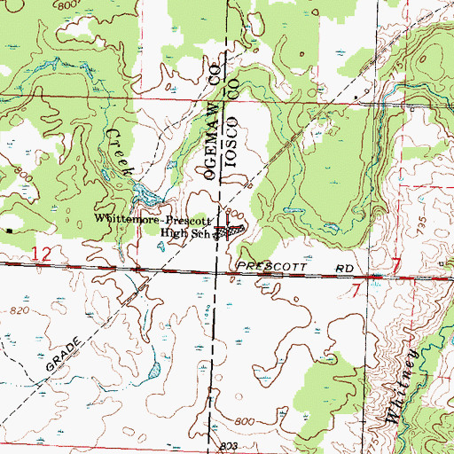Topographic Map of Whittemore-Prescott High School, MI