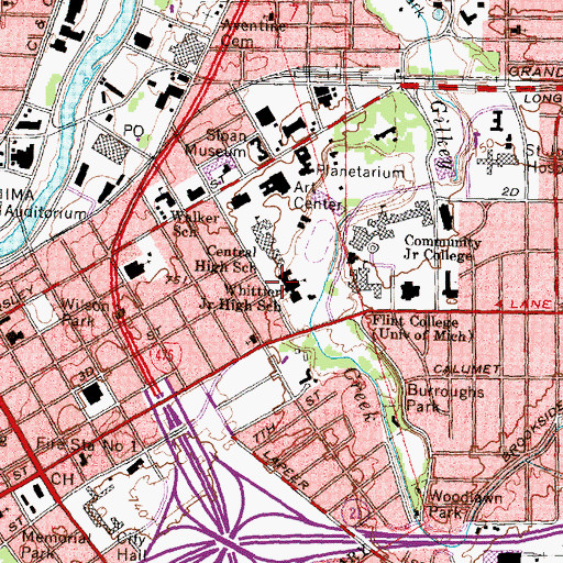 Topographic Map of Whittier Junior High School, MI