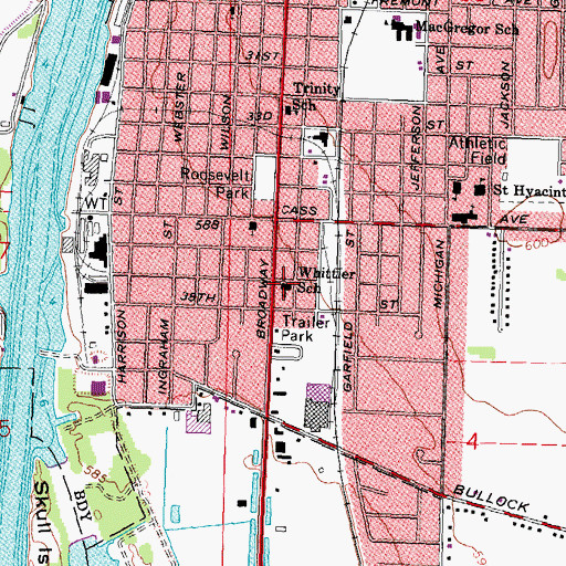 Topographic Map of Whittier School, MI