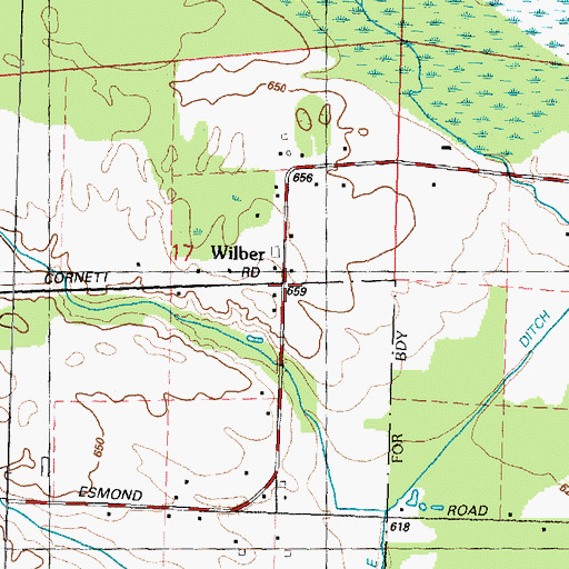 Topographic Map of Wilber, MI