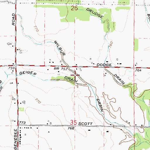 Topographic Map of Wilbur Drain, MI