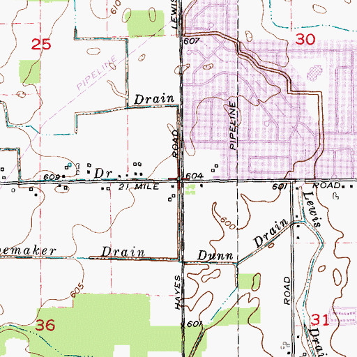 Topographic Map of Wilcox Drain, MI