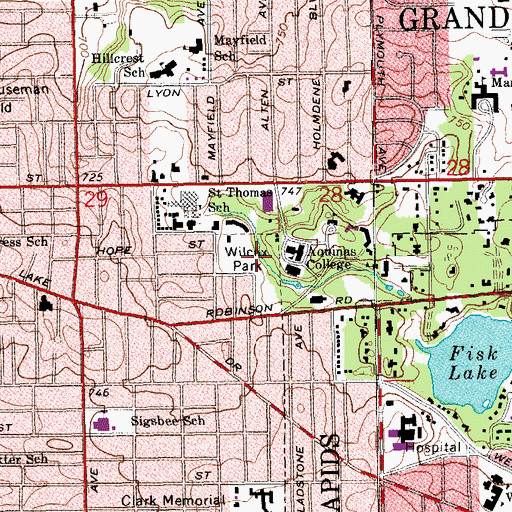 Topographic Map of Wilcox Park, MI