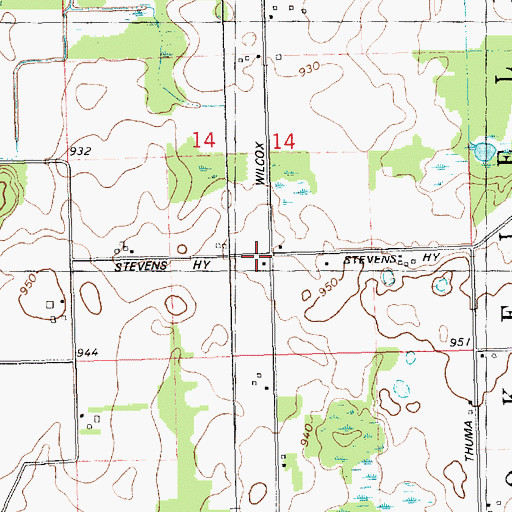 Topographic Map of Wilcox School, MI
