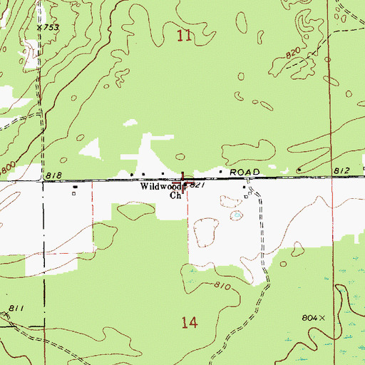 Topographic Map of Wildwood Church, MI