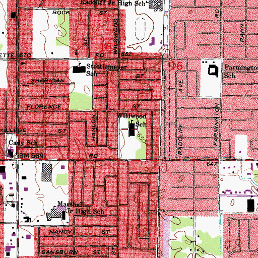 Topographic Map of Wildwood School, MI