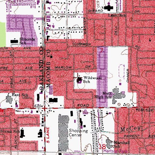 Topographic Map of Wildwood School, MI