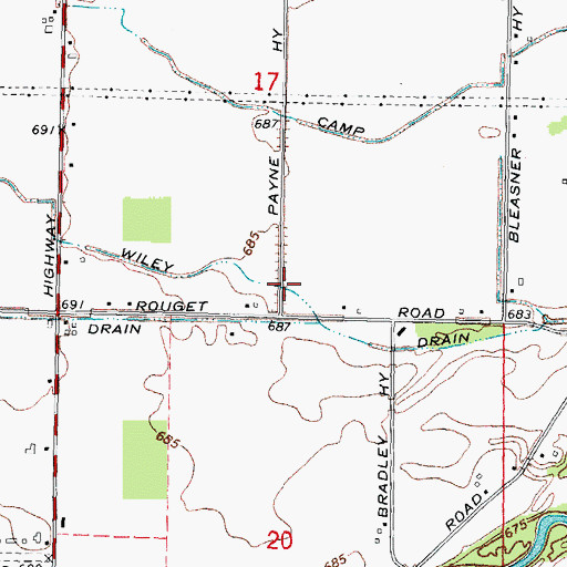 Topographic Map of Wiley Drain, MI