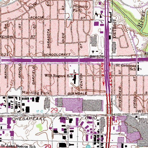 Topographic Map of Will Rogers School, MI