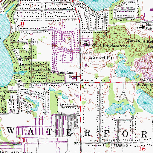 Topographic Map of Williams Lake School, MI