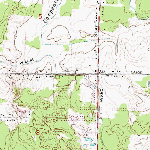 Topographic Map of Willis Drain, MI