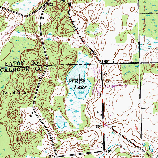 Topographic Map of Willis Lake, MI