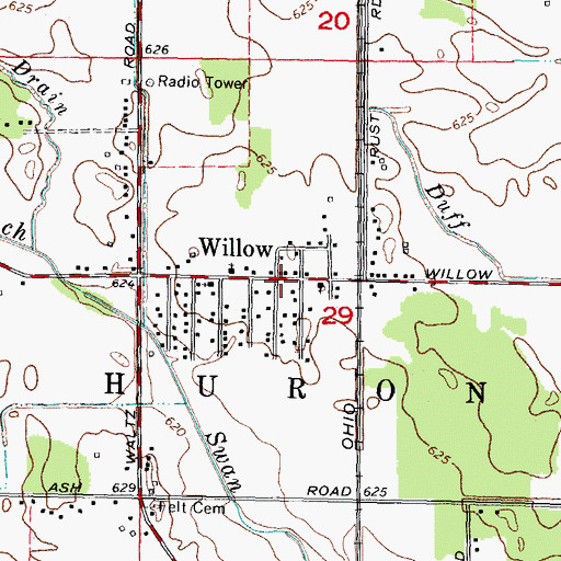 Topographic Map of Willow, MI