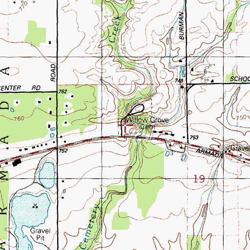 Topographic Map of Willow Grove Cemetery, MI
