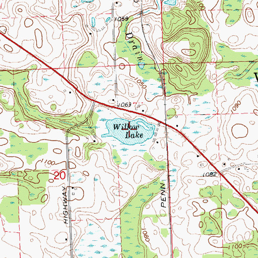 Topographic Map of Willow Lake, MI