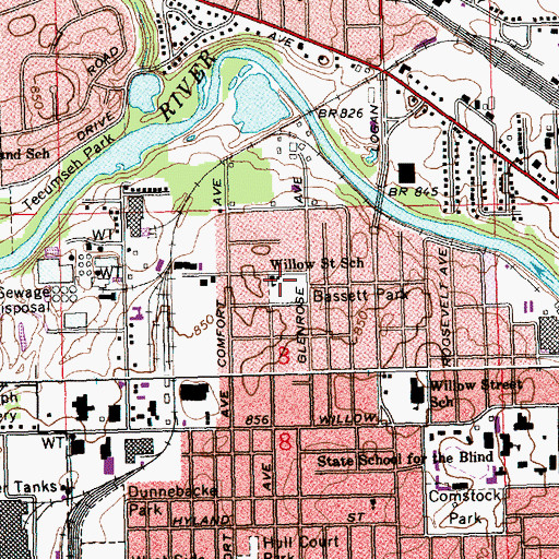 Topographic Map of Willow Street School, MI