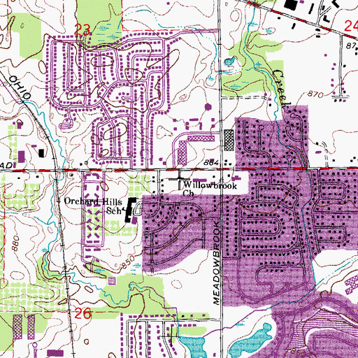 Topographic Map of Willowbrook Church, MI