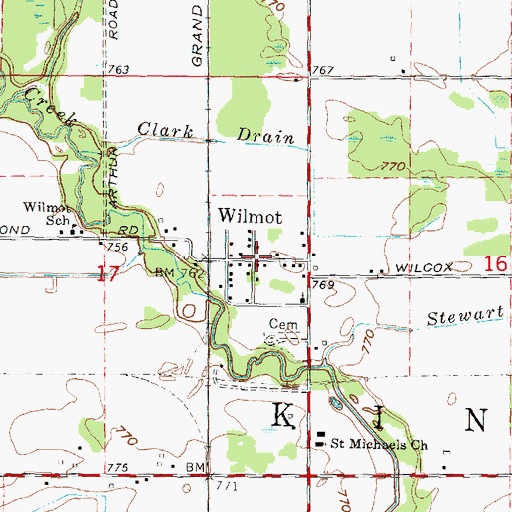 Topographic Map of Wilmot, MI