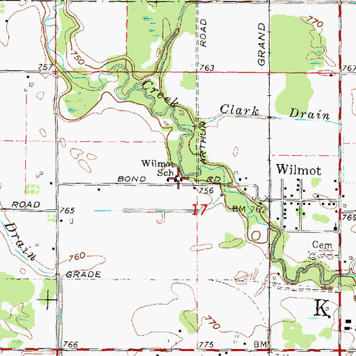 Topographic Map of Wilmot School, MI