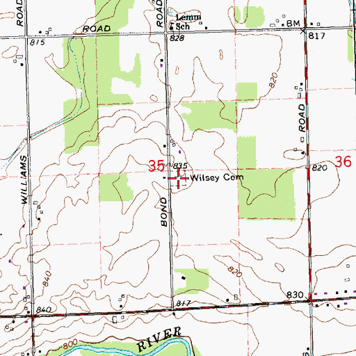 Topographic Map of Wilsey Cemetery, MI