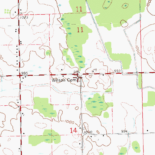 Topographic Map of Wilson Cemetery, MI