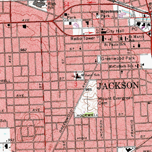 Topographic Map of Wilson School, MI