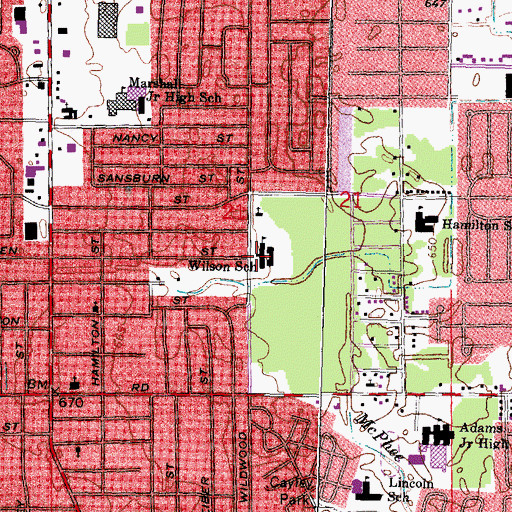 Topographic Map of Wilson School, MI