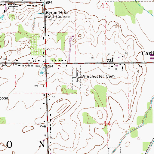 Topographic Map of Winchester Cemetery, MI