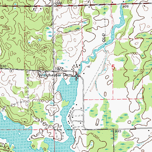 Topographic Map of Winchester Dam, MI