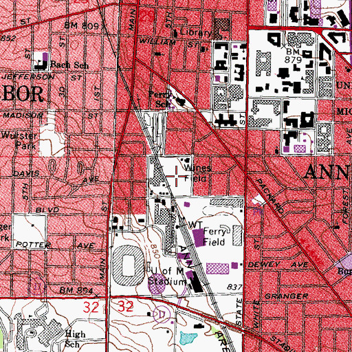 Topographic Map of Wines Field, MI