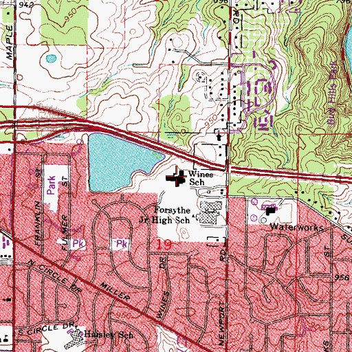 Topographic Map of Wines Elementary School, MI