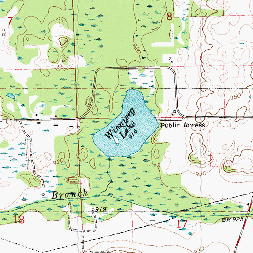 Topographic Map of Winnipeg Lake, MI