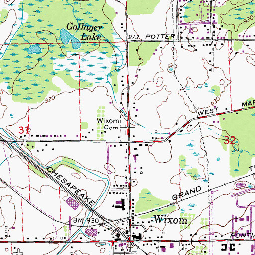 Topographic Map of Wixom Cemetery, MI