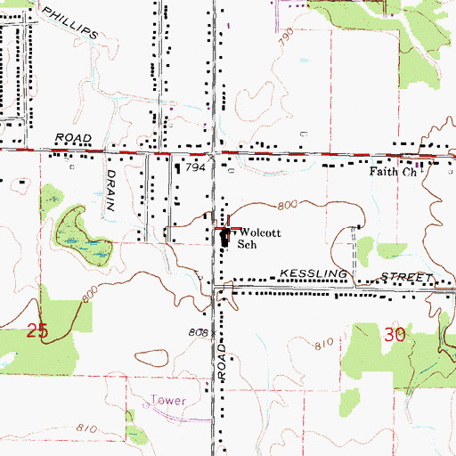 Topographic Map of Wolcott School, MI
