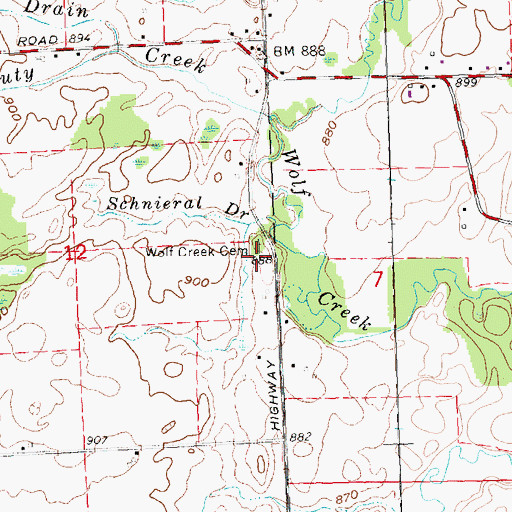 Topographic Map of Wolf Creek Cemetery, MI