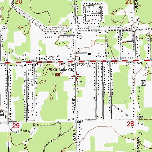 Topographic Map of Wolf Lake Church, MI