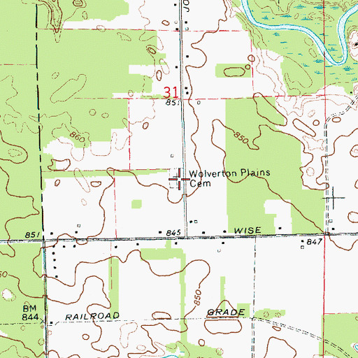 Topographic Map of Wolverton Plains Cemetery, MI