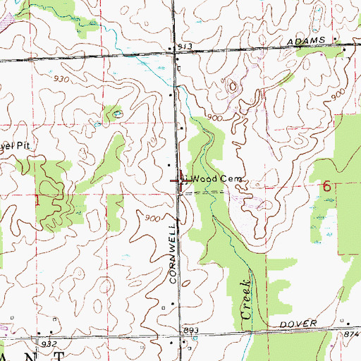 Topographic Map of Wood Cemetery, MI